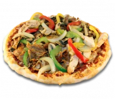 Tomaat, kaas, döner, paprika, ui en oregano